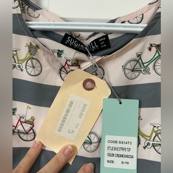 NWT Sugarhill Boutique Bicycle Print Striped Women's Tee - Picture 6 of 6